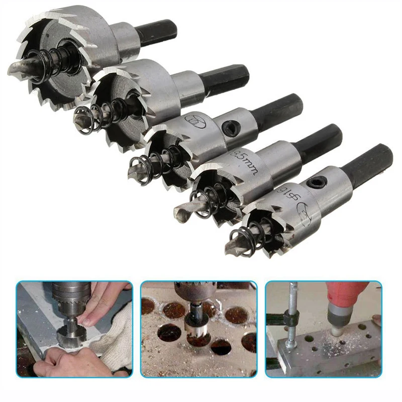 5pcs 16/18.5/20/25/30mm Carbide Tip HSS Drill Bit Hole Saw Set Stainless Steel Metal Alloy Punch Hole  Woodworking Tools