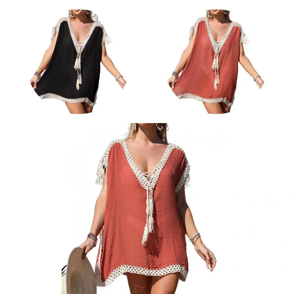 

Summer Casual Temperament Contrast Color Swimwear Cover Up Ladies Swimwear Cover Up Crochet for Travel