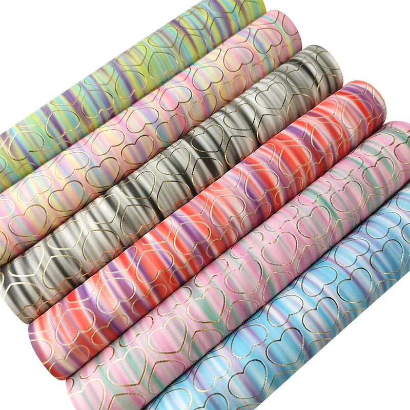 

Matte Rainbow Heart Embossed Synthetic Leather Sheets Faux Fabric for Sewing Bows Bags Earrings Crafts Materials DIY Accessories
