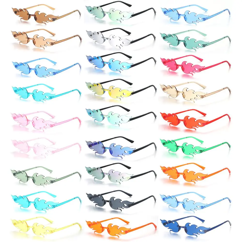 Новинка солнцезащитные очки без оправы для косплея для женщин солнцезащитные очки в форме пламени солнцезащитные очки