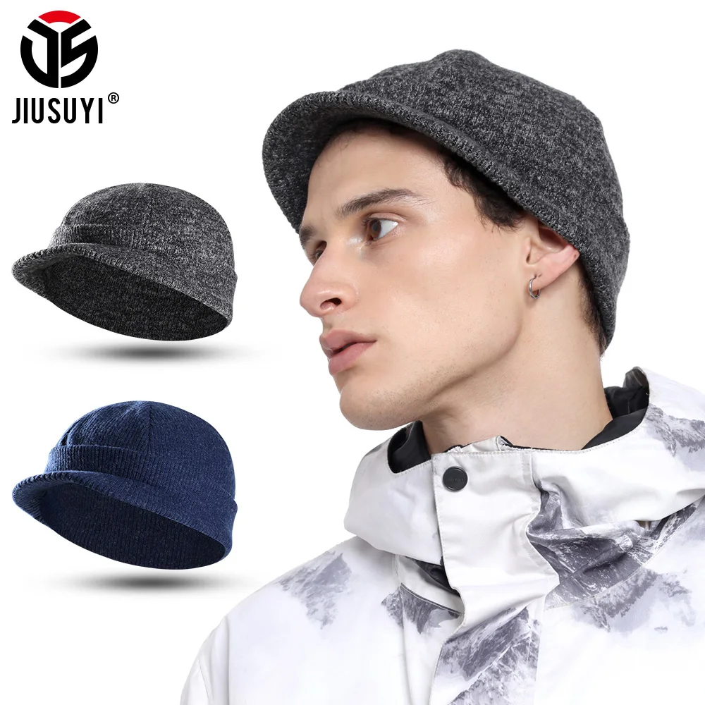 

Thermal Winter Hats Men Knitted Beanies Brim Windproof Newsboy Hat Warm Ear Cover Ski Snowboard Sport Hiking Running Cycling Cap