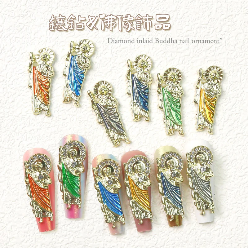 

5pcs 2022 New Nail Art Alloy Jewelry Virgin Buddha Nail Charms Luxury 3D Diamond Metal Nail Parts Manicure Decoration Accessorie