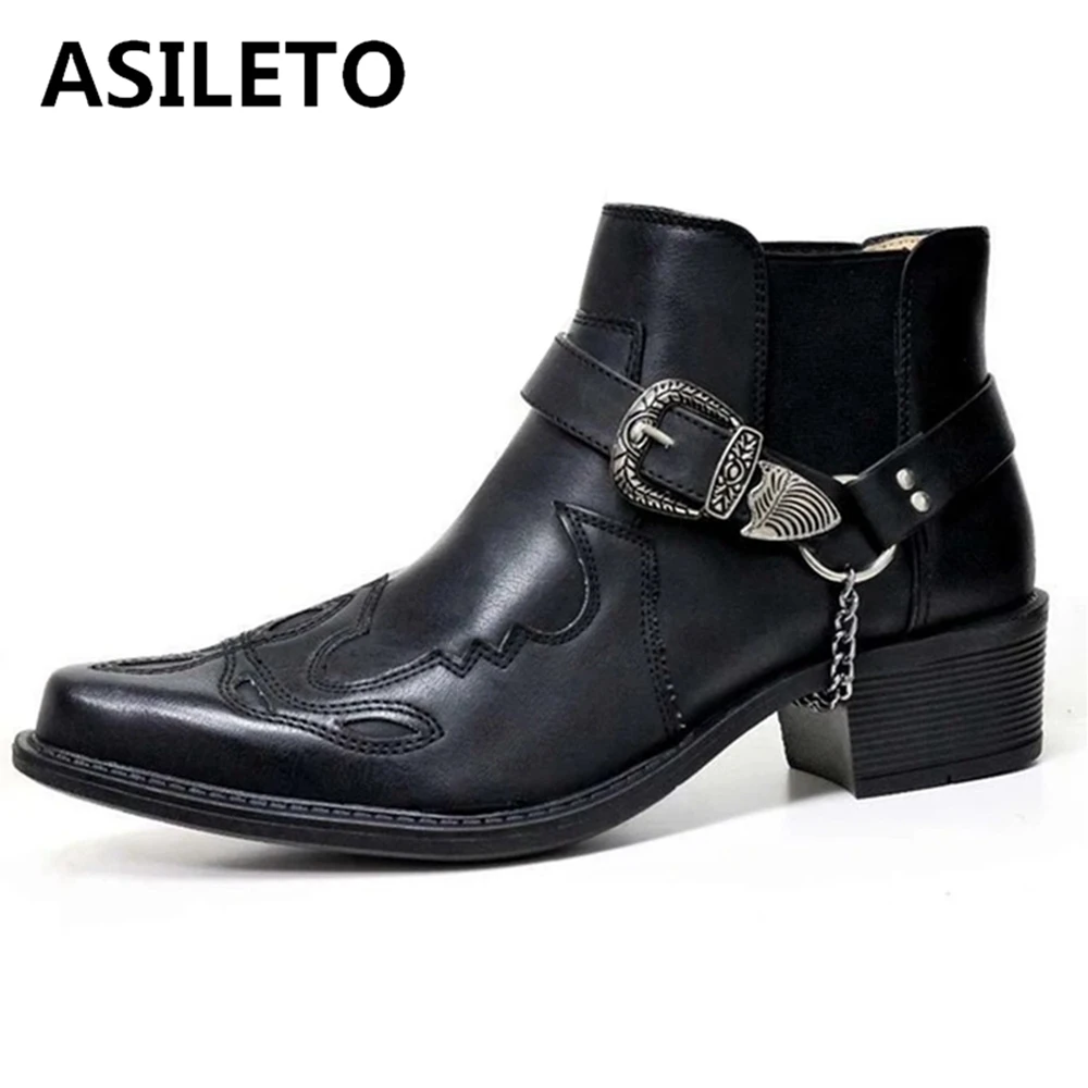 

ASILETO Пряжка толстые с острым носком Новые Ботинки Челси Ретро крутые женские сапоги короткие сапоги модный индивидуальный ремень A4579