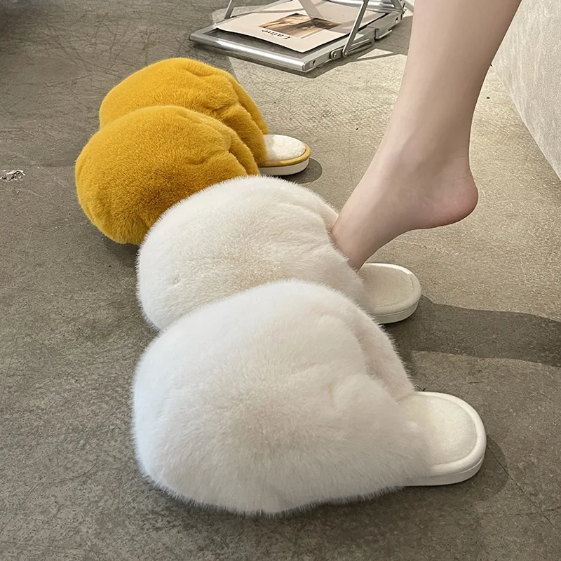 

Fashion Sexy Furry Slippers Ladies Shoes Casual Plush Fluffy Slippers Women's Fur Slides Winter Warm Outdoor Indoor Slippers