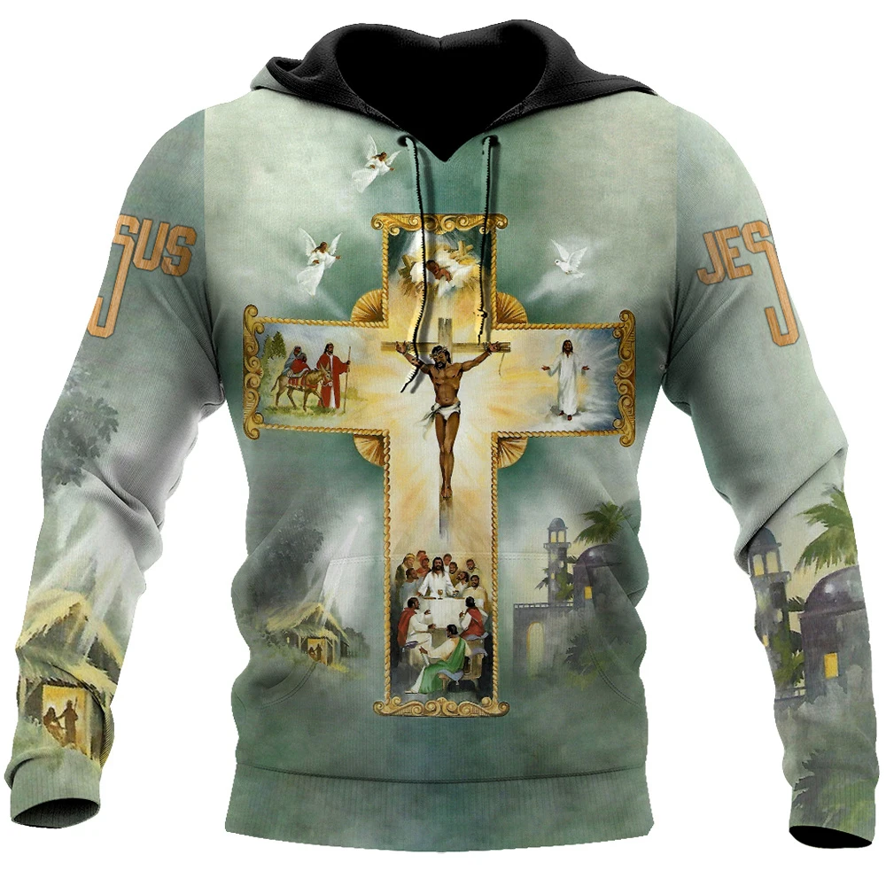 

Autumn Men's Jesus Cross Pattern 3D Printing Sweatshirts Fashion Keep Warm Hoodies Leisure Unisex Pullover Oversized y2k Clothes