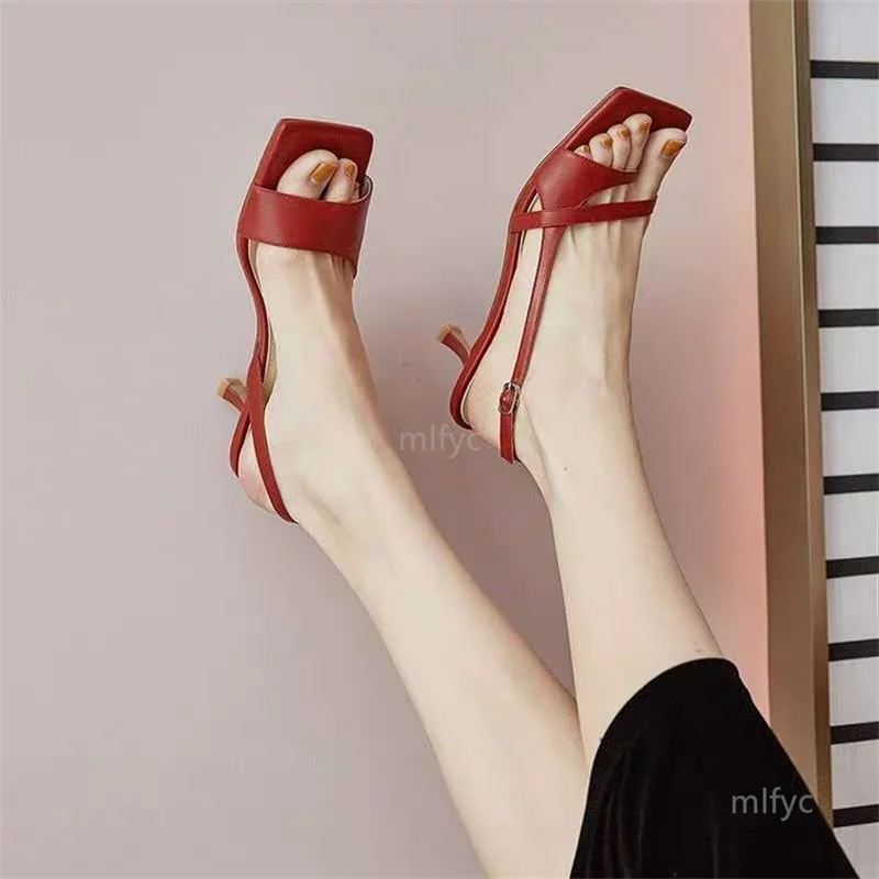 Женские Босоножки на каблуке-шпильке туфли с открытым носком среднем каблуке