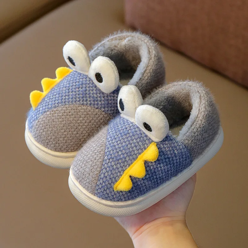 Dinosaur Kids Slippers for Toddler Boys Indoor Shoes Baby Girls Fur Slides Cotton Flip Flop Warm Winter Home Children Slippers