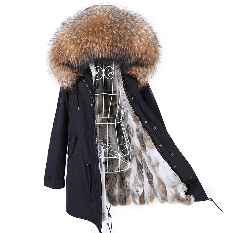 MAOMAOKONG 2022 Detachable Rabbit fur lining Hooded Jacket Woman Winter Coats Natural Fox collar Real fur Parka Female clothing enlarge
