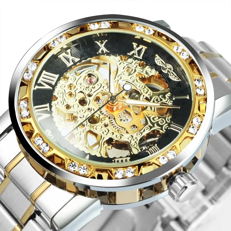 

Winner Transparent Diamond Mechanical Watch Skeleton Wrist Watch for Men Top Brand Luxury Watches Unisex Size Clock