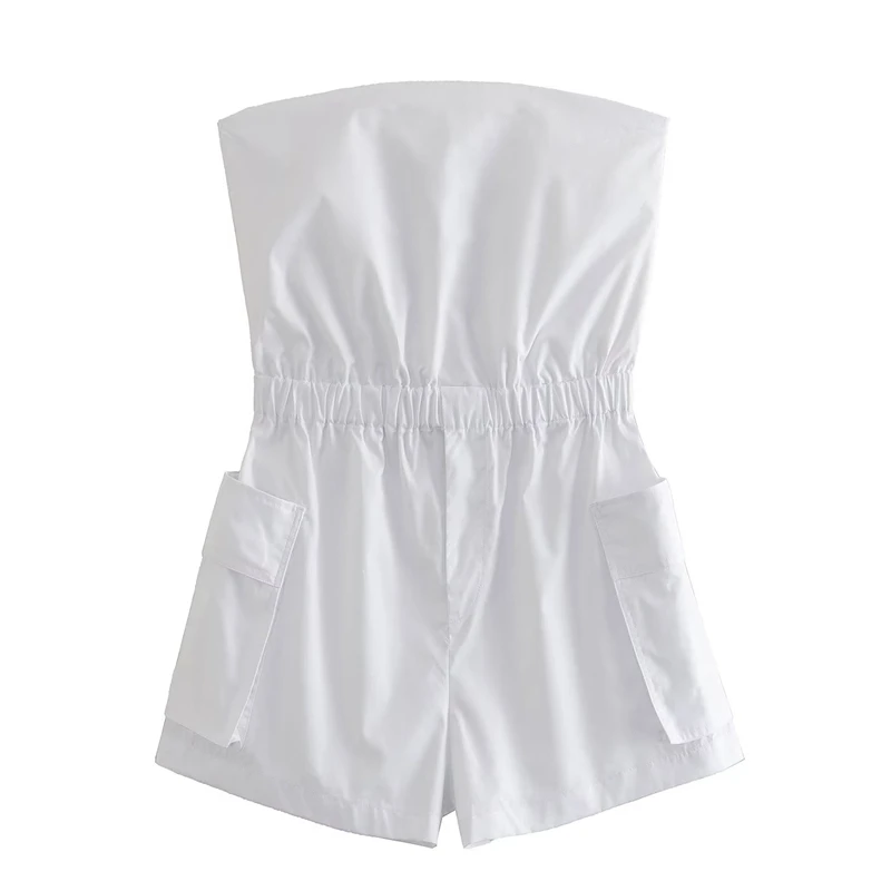 

2023 Women's Summer New Sexy Babes One-line Collar Waist Slimming White Workwear Tube Top Jumpsuit