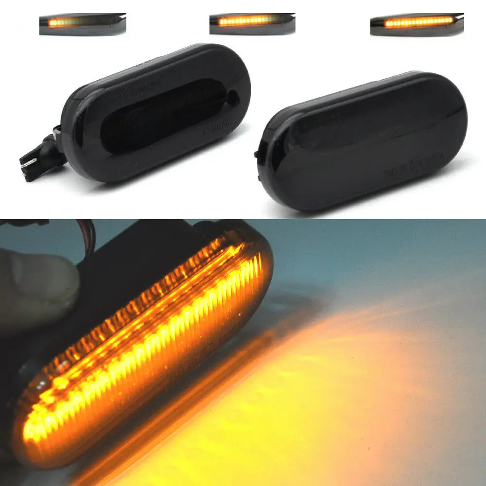 

2x Flowing LED Side Marker signal Light For Volkswagen Ford Seat Golf Black