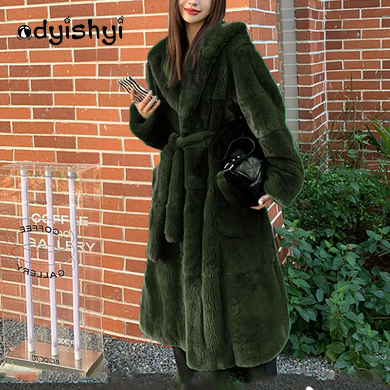 5XL Large Size Loose Warm Outwear 2022 Thick Winter Women Long Fur Coat With Belt Hooded Casual Imitation Mink Fur Jacket Female