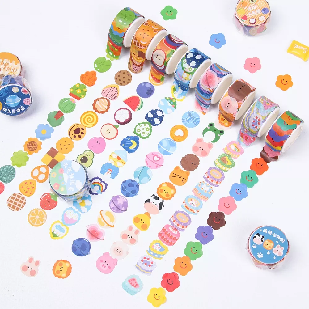 

100Pcs/Roll Creative Kawaii Single Washi Tape Sticky Paper Cartoon Animals Fruit Pattern Tape Hand Account Crafts Scrapbooking