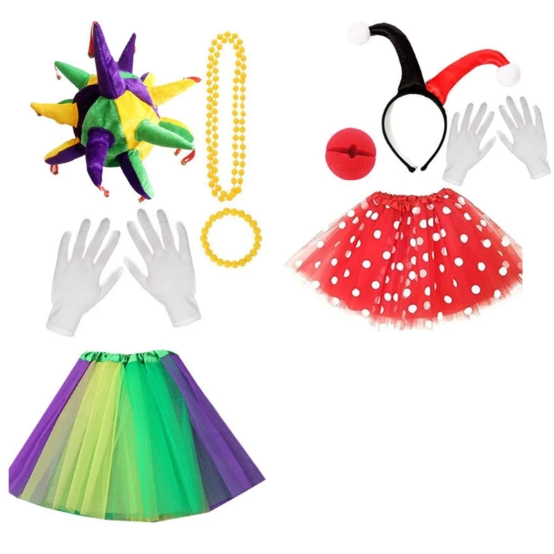Клоунская шляпа повязка на голову клоунский нос клоунская юбка и перчатки для