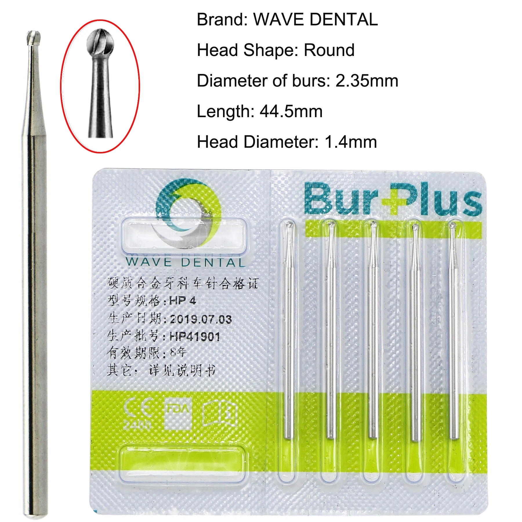 

WAVE Dental HP4 Tungsten Carbide Burs Fit Low Speed Handpiece Straight Nose Cone