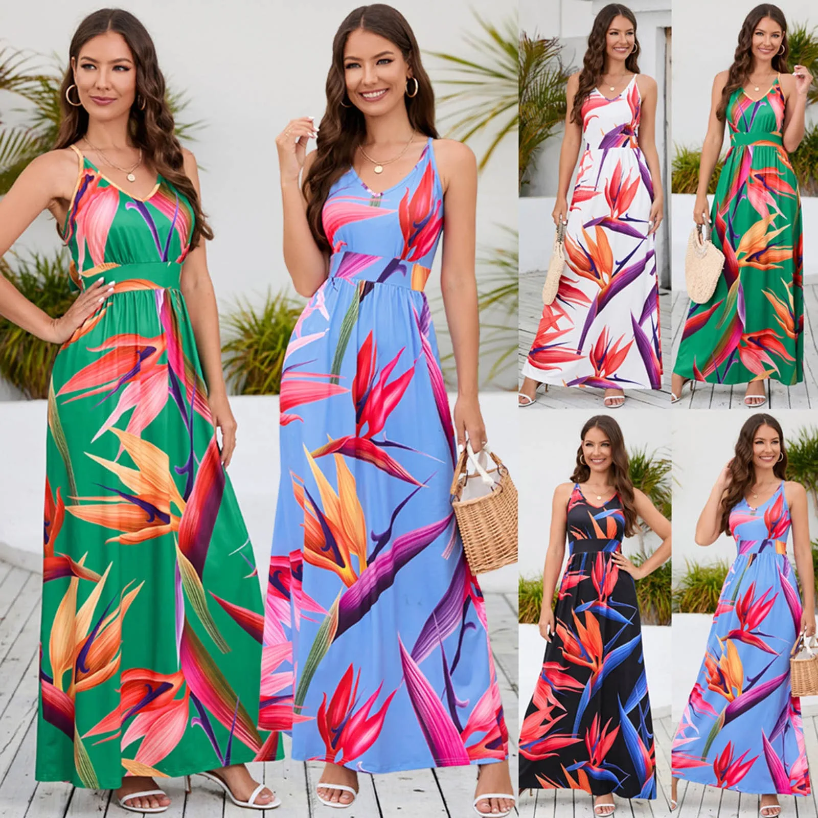 

Women Summer Elegant Party Dress Floral Print Bohemian Long Dresses Beach Maxi Dress