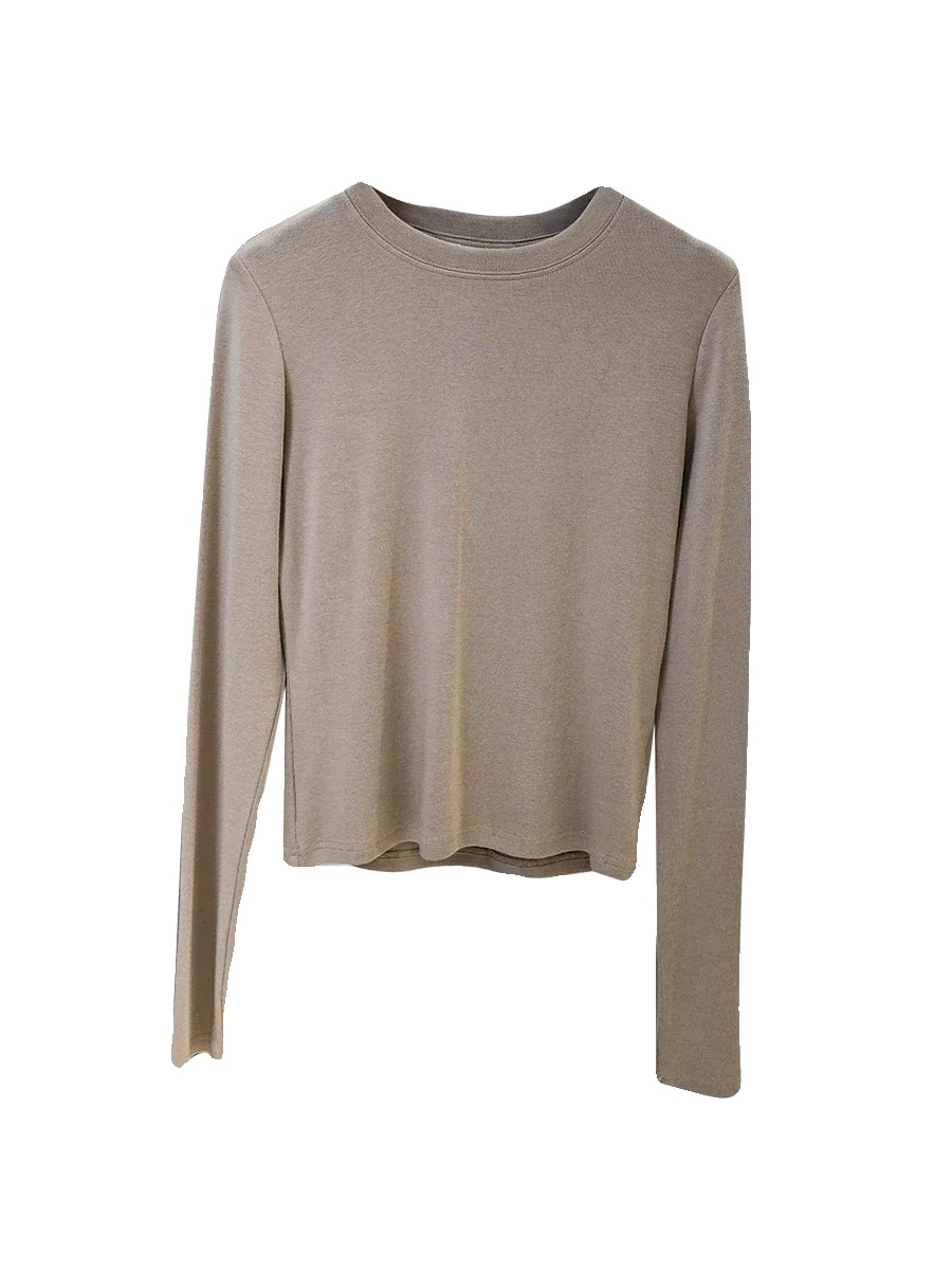 Однотонная футболка с длинными рукавами и плечами женская нижняя рубашка осень
