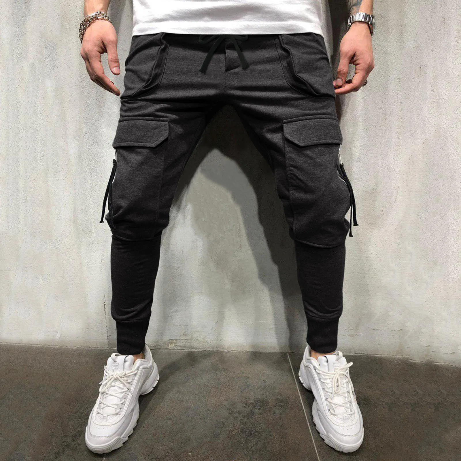 

Pocket Trousers Men's Mid-waist Drawstring Men's Casual Zipper Sweatpants Men's pants Boy 9