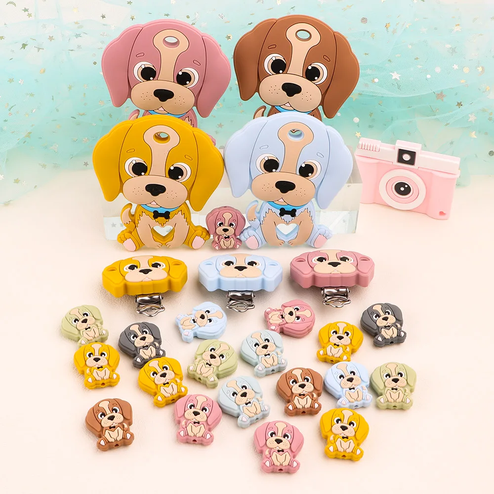 

Kovict New Dog Silicone Teethers Beads Pacifier Clips Animals Food Grade Pendants DIY Pacifier Chain Accessories Baby Molar Toys