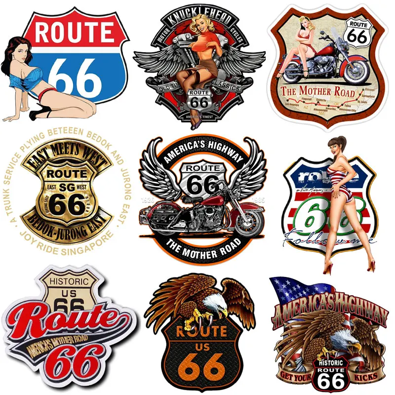 

ROUTE 66 Iron-on Transfers for Clothing Thermoadhesive Patches Punk Biker Motorcycle Thermal Stickers Sexy Girl Patch Appliques