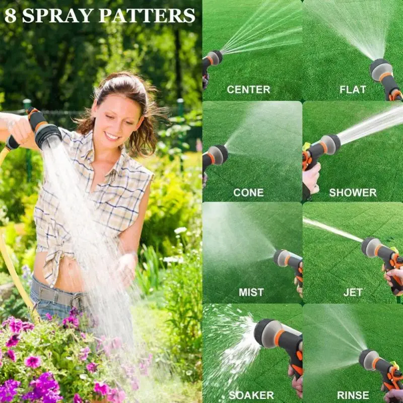 

Hand-held Lawn Spray Watering 8 Spray Modes Hose Sprinkle Nozzle High Pressure Water Gun Multifunction For Garden Washing Car