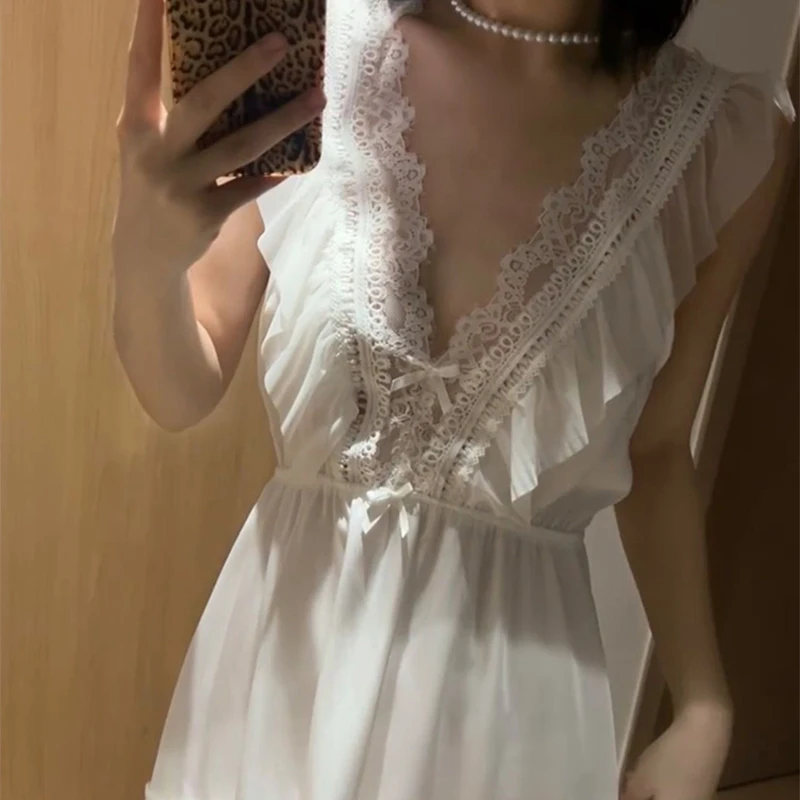 Белое сексуальное женское белье романтическая ночная рубашка женская с