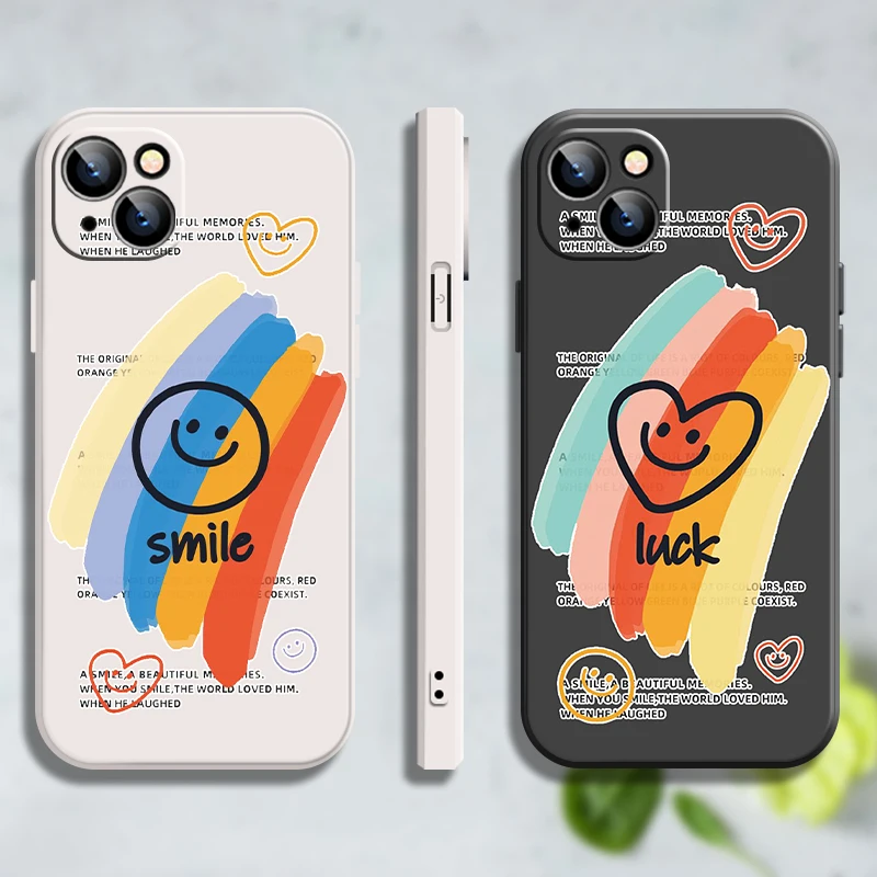 

Rainbow Smile Phone Case For iPhone 13 Accessories 6 6s 11 13 Xr SE 2020 7 7P X Xs 12 8 Plus Max Pro Mini Fust Stand Painted