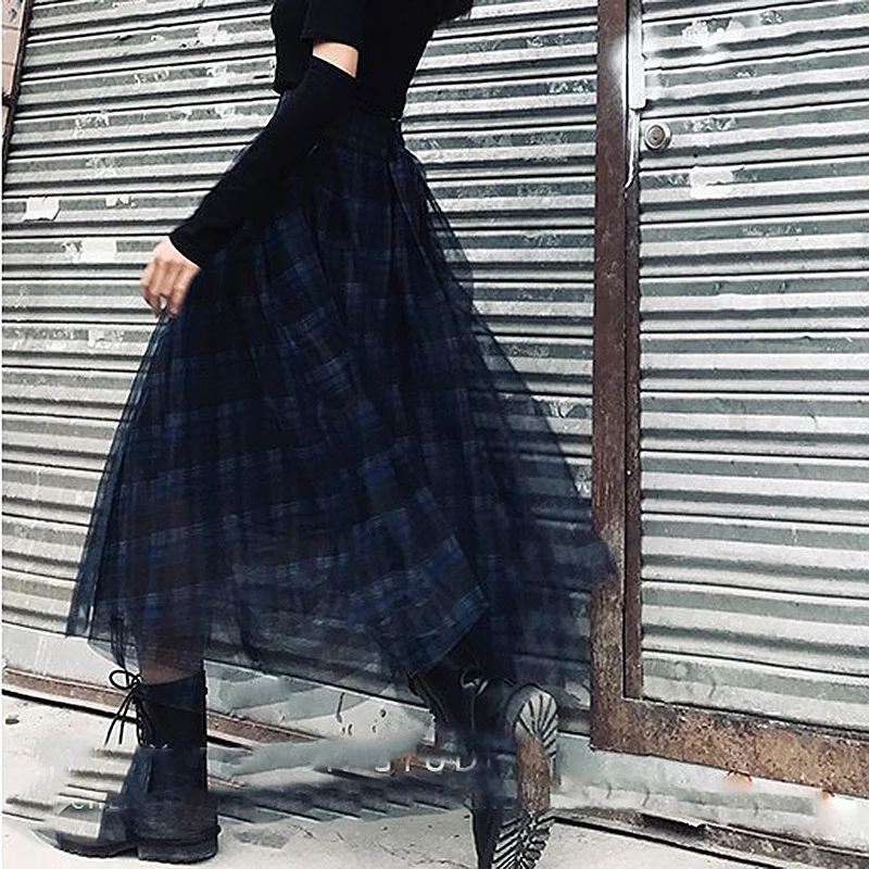 

Patchwork Plaid Mesh Skirts For Women's Skirts High Waist Hit Color Elegant A Line Skirts Female 2023 Spring Summer Clothes