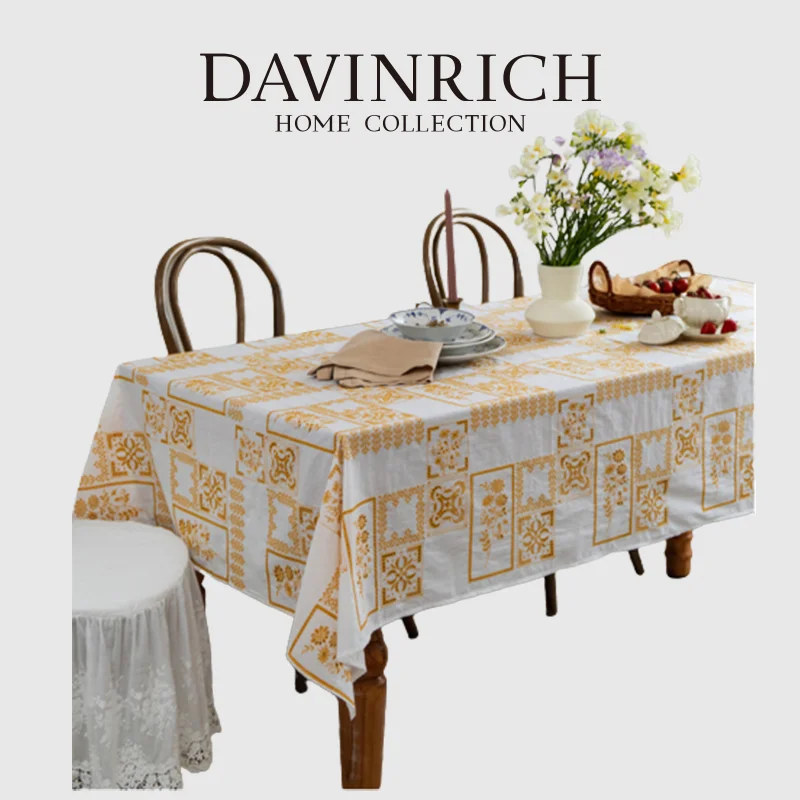 

DAVINRICH Italian Baroque Gold Floral Embroidery Luxury Tablecloth Medusa Style Inspired Table Cloth Extremely Lavish Home Decor