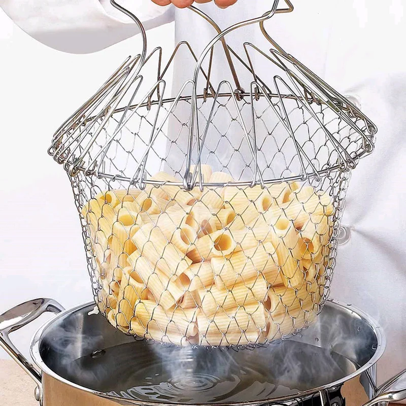 

Multifunction Foldable Fry Basket Stainless Steel Steam Rinse Strain Drainer Mesh Basket Strainer Rinsing Washing Net Kitchen