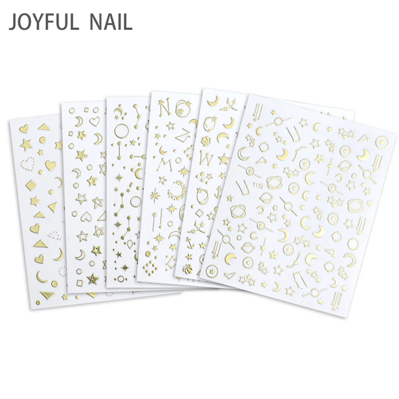 

3D Geometric Love Star Moon Nail Stickers Space Planet Nail Decals Nail Art Supplies DIY Flowers Nail Art Decoration Press Nails