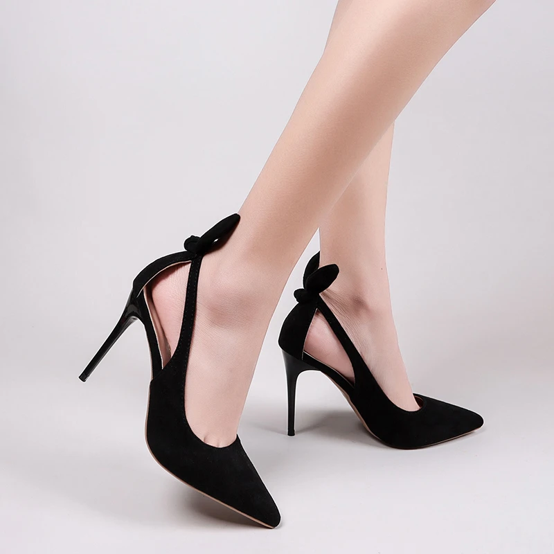 

Sexy High Heels Slingback Bowknot Pumps Sandals Pointed Toe Slip on Mules Ladies Elegant Shallow Pumps Party Dress Women Shoes