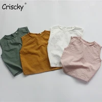 criscky toddler kids baby boys girls clothes summer cotton t shirt sleeveless solid tshirt children top infant outfit