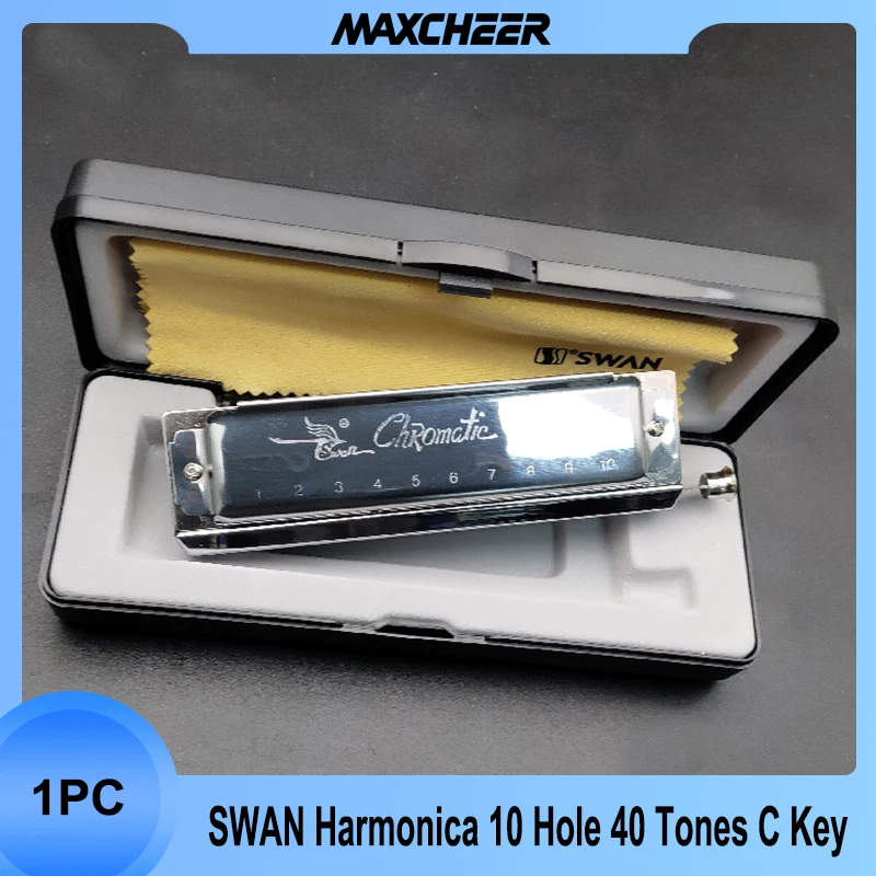 Swan SW1040 Silver Color 10 Holes 40 Tones Chromatic Harmonica Changeable Tones Musical Instrument Woodwind Swan Harmonica Harp