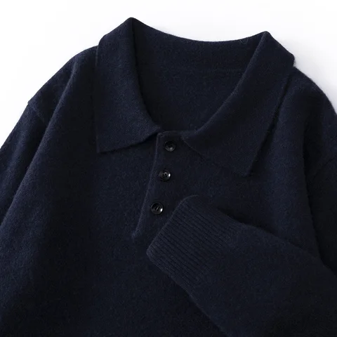 Мужская модная толстовка из 100% чистого кашемира, вязаный свитер с воротником-поло, уличная одежда высокого качества, свободный крой, джемпер с выдвижным верхом