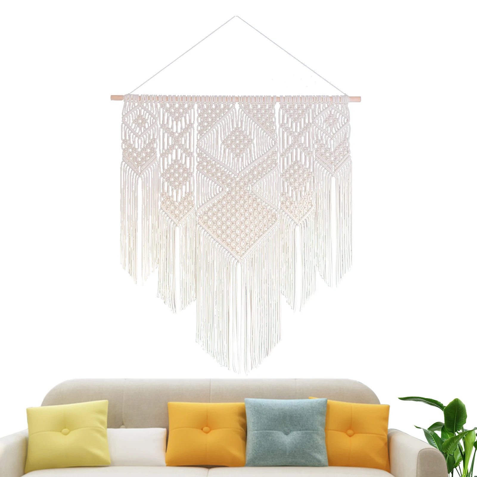 

Macrame Wall Dropping Tapestry Geometric Décor Bohemian Yarn Tapestry Woven Long Tassel Tapestry Modern Chic Woven Art Wall Art