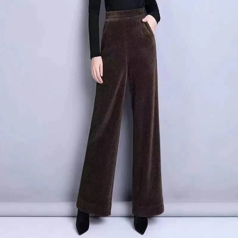 

Брюки женские вельветовые с широкими штанинами, повседневные Прямые штаны с высокой эластичной талией, большие размеры 4XL, Осень-зима