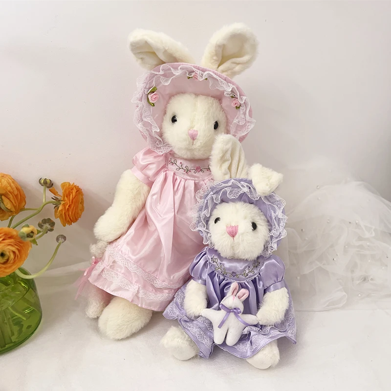 

Мультяшный кролик в пасторальном стиле, плюшевая игрушка, кукла, кролик с платьем и шляпой, мягкие игрушки-животные, плюшевые игрушки, куклы, рождественские подарки на день рождения