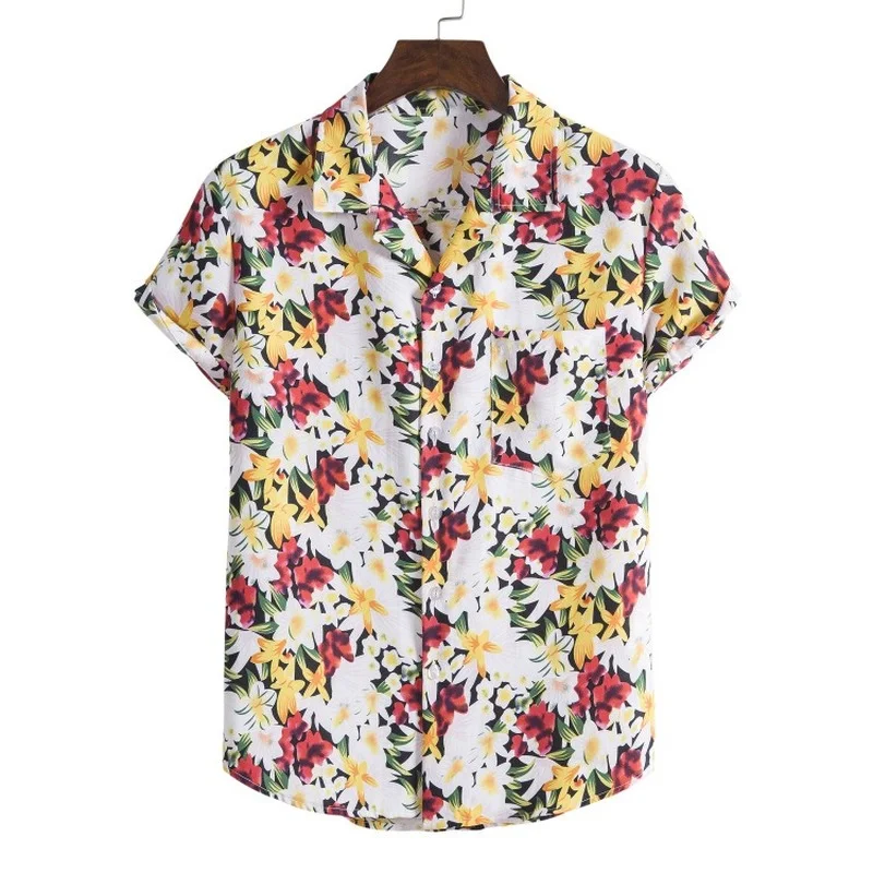 European Size Hawaiian Shirt Beachwear Summer Short Sleeve Printed Mens Shirts Camisa Masculina Men Clothing для мужчин 18＋