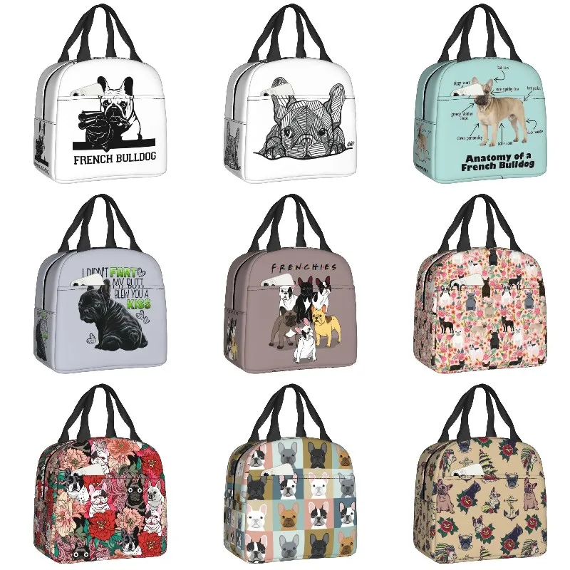 

Cute Frenchie Dog Lover Resuable Lunch Box for Women Leakproof French Bulldog Cooler Thermal Food Insulated Lunch Bag School