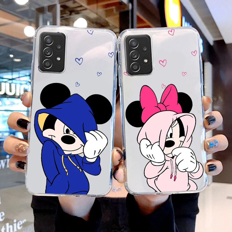

Disney Mickey Minnie Love For Samsung Galaxy A73 A52S A72 A71 A54 A52 A22 A12 A32 A21S 4G 5G Transparent Soft Phone Case Fundas