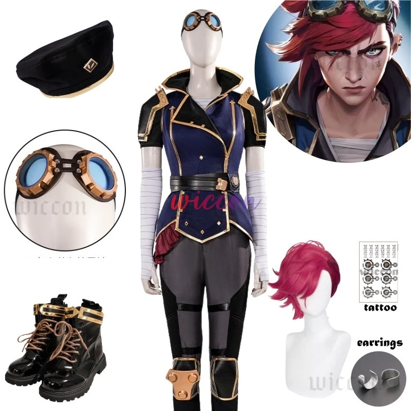 Vi Cosplay The Piltover Enforcer Game Arcane Season 2 LOL Costume Fashionable Handsome Accessories Props Shoe Uniform