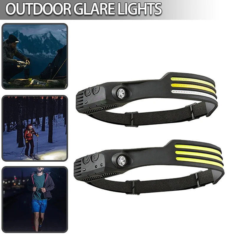 

Mayitr Induction COB Headlight Torch USB Rechargeable Hand induction Head Band Lamp Silicon Strong Three Lamps Strips