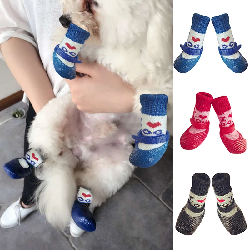 

4Pcs/set Pets Dog Shoes Waterproof Dog Rain Snow Boots Cute Puppy Small Cats Dogs Footwear Warm Pet Socks Pet Supplies 2022 New
