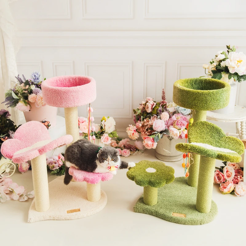 

2023 camily new High Quality Cat Toys Sisal Rope Scratching Post Iris flower Climbing Frame Cat Tree