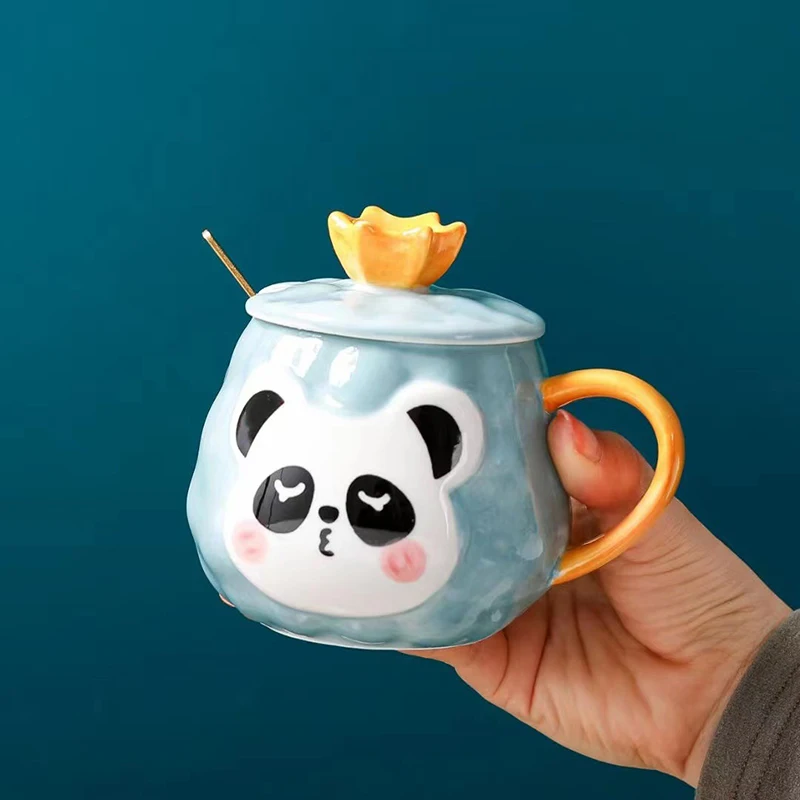 

Керамическая кружка с крышкой и ложкой, с рисунком панды