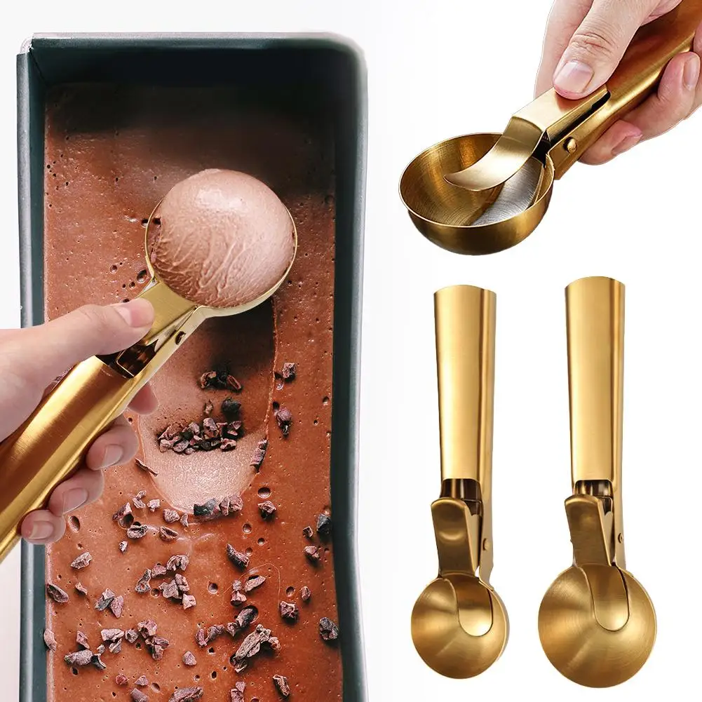 Ложка для мороженого премиум-класса из нержавеющей стали с триггером ложка