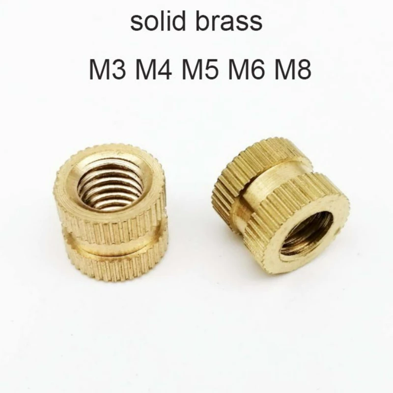

5-25x Type B Solid Brass Copper Injection Molding Knurl Thread Insert Nut Embedded Nutsert Single Pass Blind Hole M3/M4/M5/M6/M8