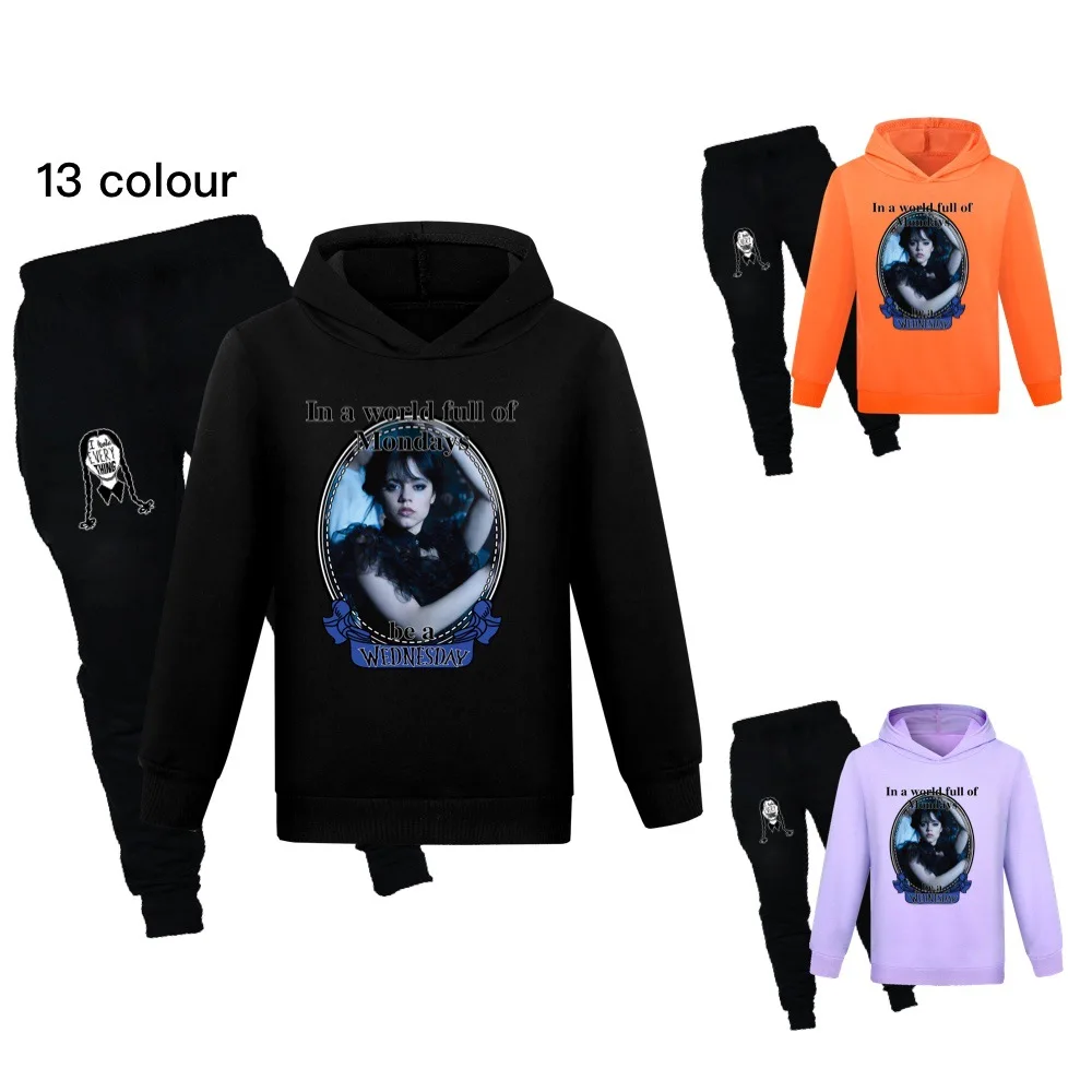 

Boys Clothes Sport Suit Casual Girls 2023 Autumn Wednesday Addams Family Two Pieces Children Clothing Set Kids Tracksuit Clothes