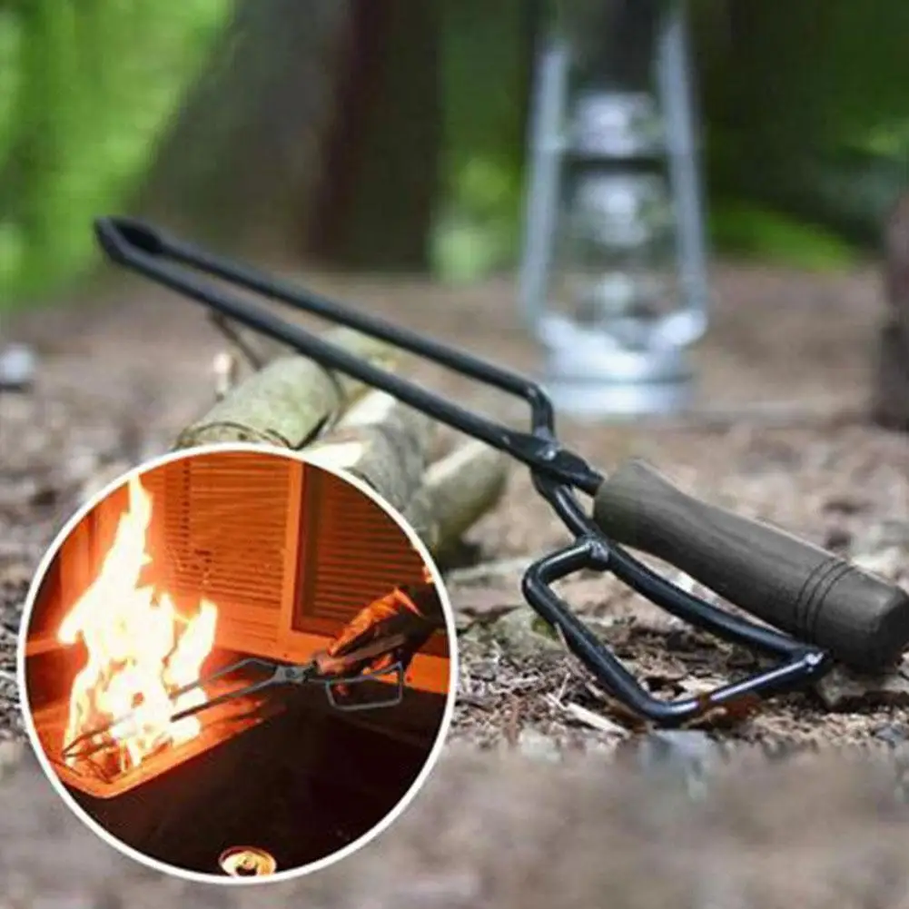 

Non-hot Wood Handle Carbon Clip Barbecue Carbon Clip Fire Tongs Outdoor Tongs Carbon Camping Duckbill Tools U4n2